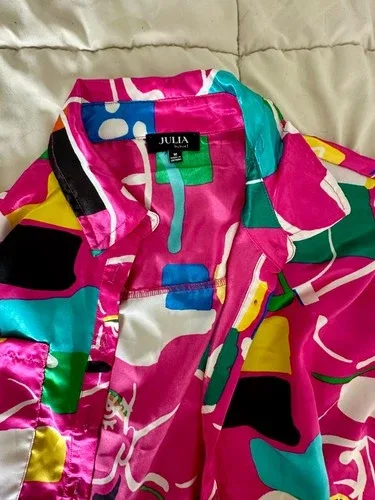 Bright Abstract Print Crop Button-Up Shirt | Size Medium image indicator(3)