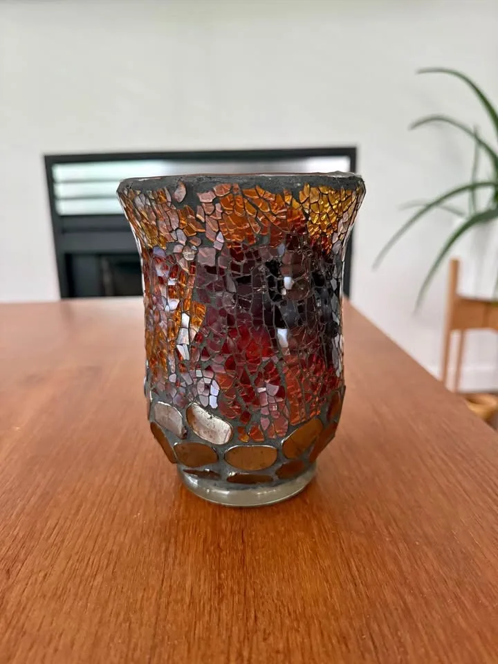 Mosaic Glass Vase – Amber, Red thumbnail