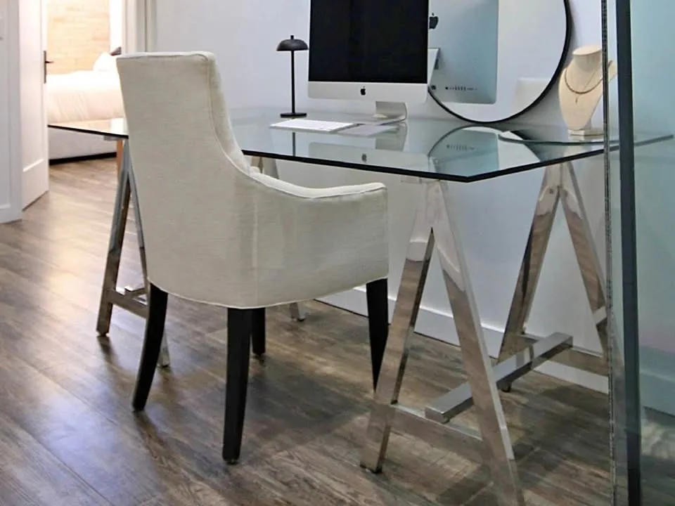 Tempered Glass Top Metal Base Desk and Chair 50% off!