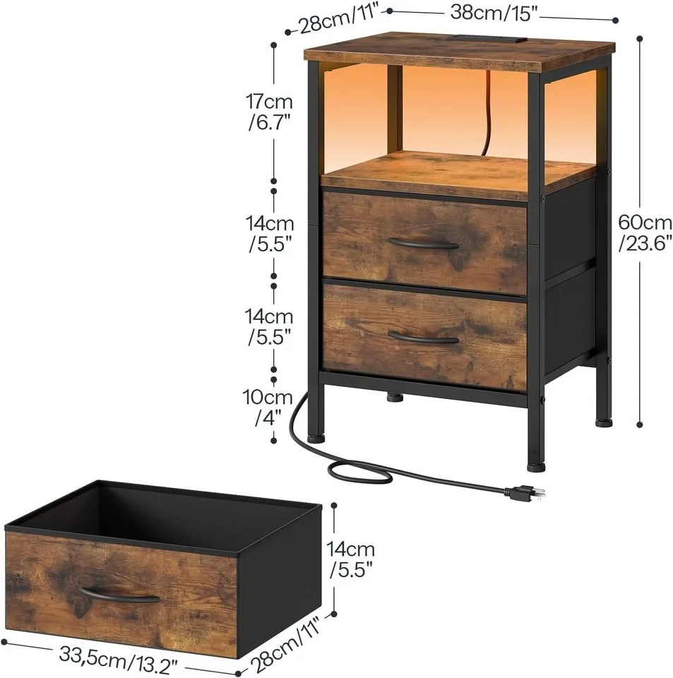 HOOBRO Set of 2 Nightstands with Charging Station and LED Light image indicator(5)