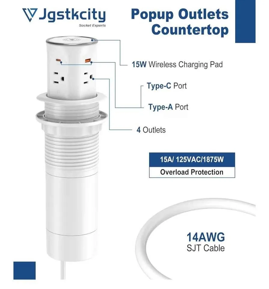 Pop Up Countertop Outlet Recessed Power Strip image indicator(2)