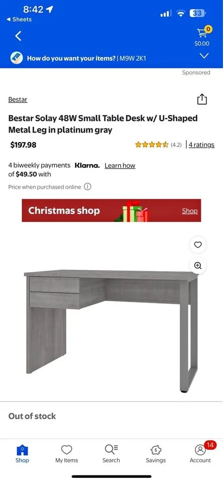 Bestar Solay 48W Small Table Desk in platinum gray