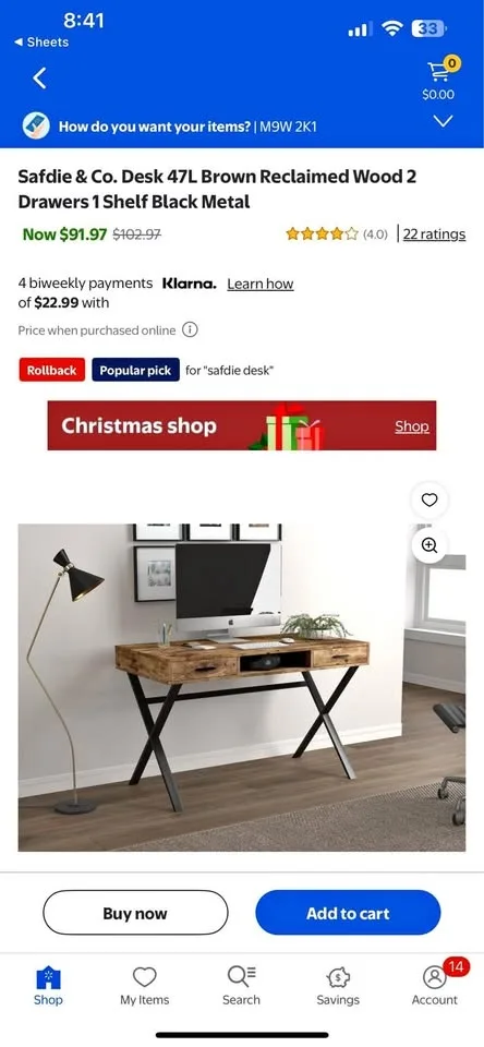 Safdie & Co. Desk 47L Brown Reclaimed Wood