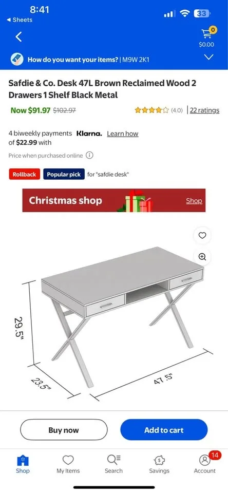 Safdie & Co. Desk 47L Brown Reclaimed Wood image indicator(2)