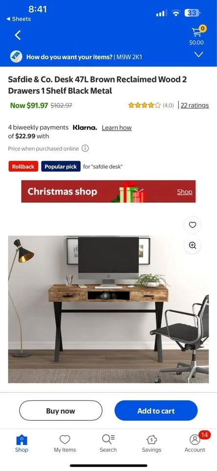 Safdie & Co. Desk 47L Brown Reclaimed Wood image indicator(4)