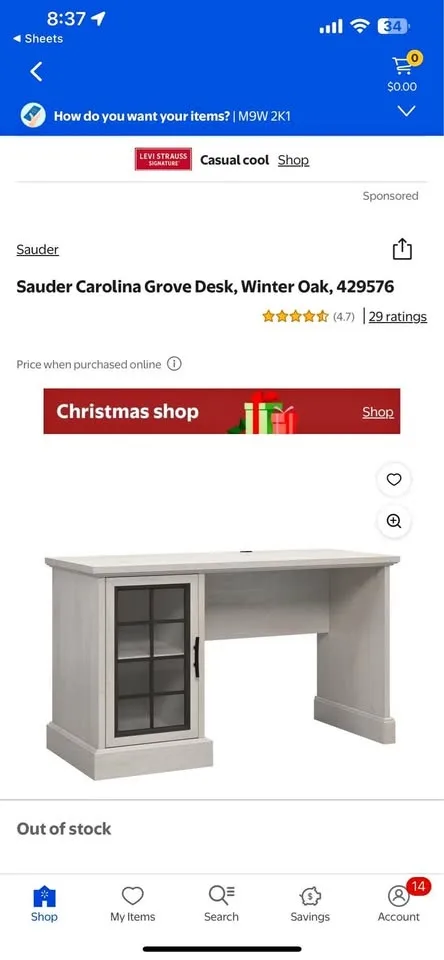 Sauder Carolina Grove Desk, Winter Oak, 429576