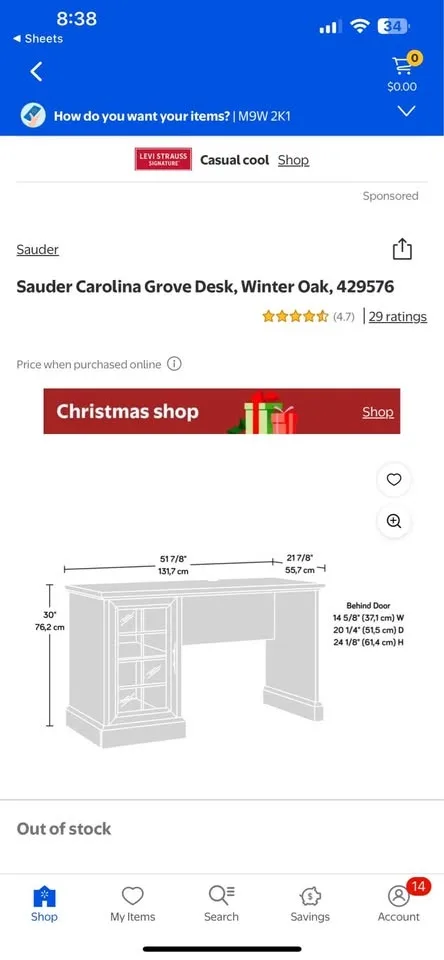 Sauder Carolina Grove Desk, Winter Oak, 429576 image indicator(3)