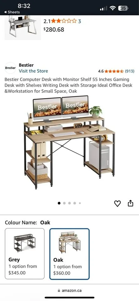 Bestier Computer Desk with Monitor Shelf 55 Inches Gaming oak