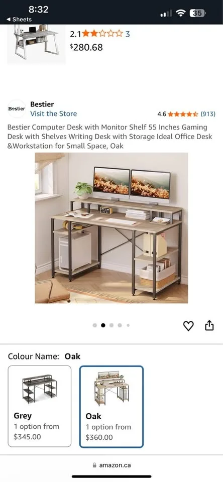 Bestier Computer Desk with Monitor Shelf 55 Inches Gaming oak image indicator(2)