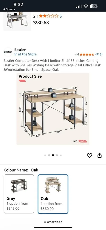 Bestier Computer Desk with Monitor Shelf 55 Inches Gaming oak image indicator(3)