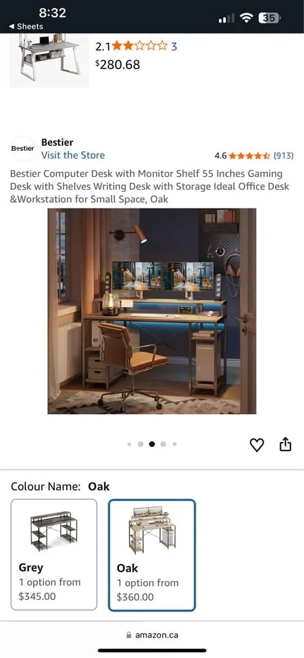 Bestier Computer Desk with Monitor Shelf 55 Inches Gaming oak image indicator(4)