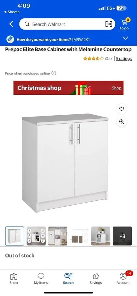 Prepac Elite Base Cabinet with Melamine Countertop