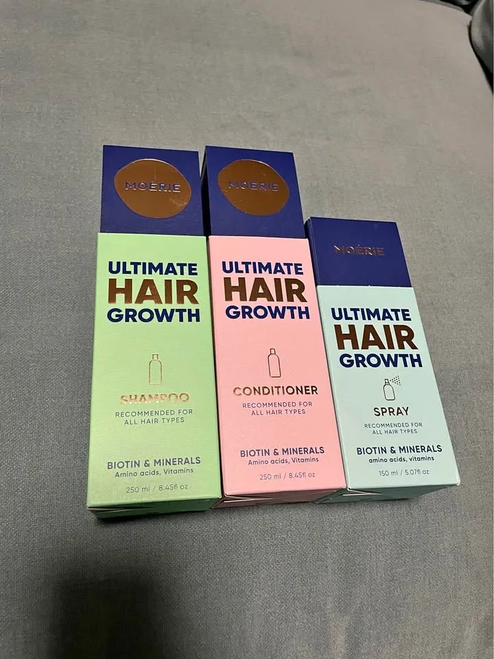 Moérie ultimate hair growth shampoo conditioner and spray