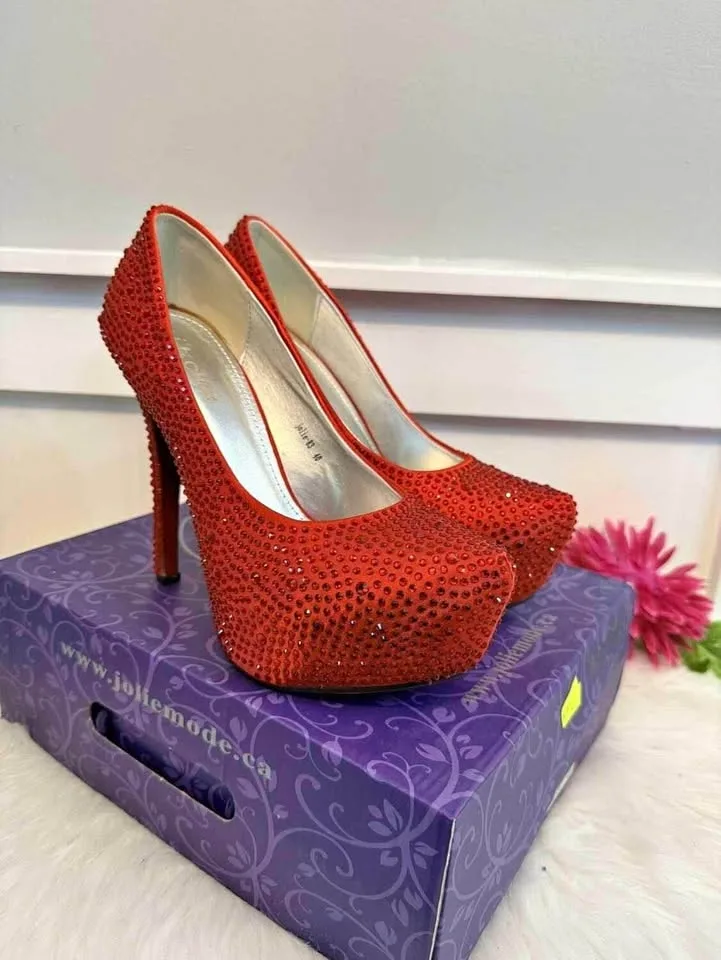 Jolie Mode Rhinestone Platform Heels - Size 40