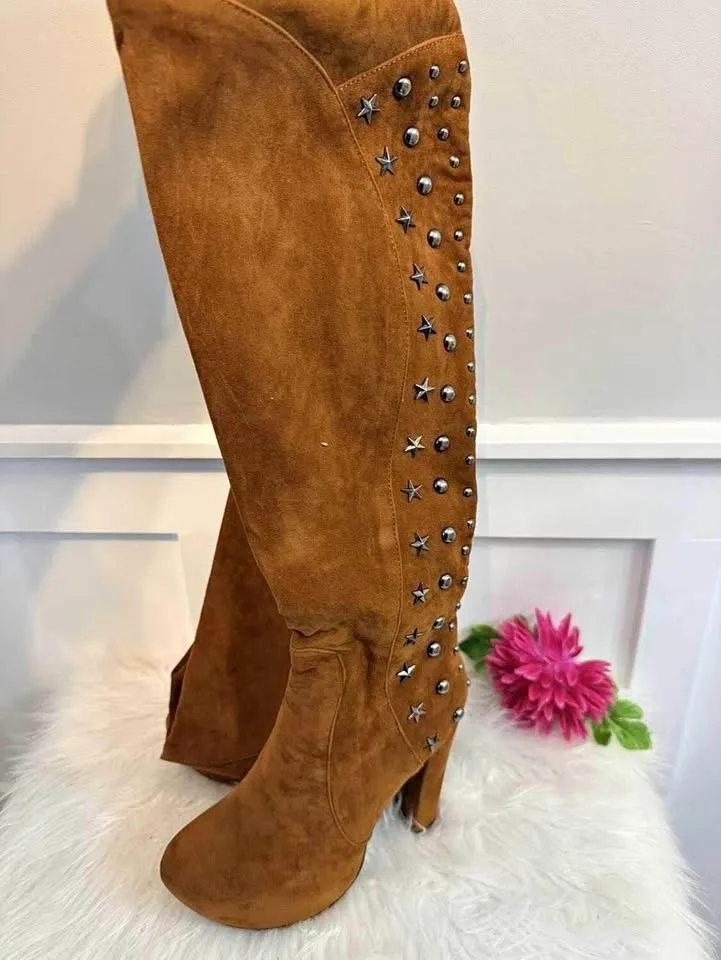 Beyond Tan Suede Studded Boots - Women’s Size 9
