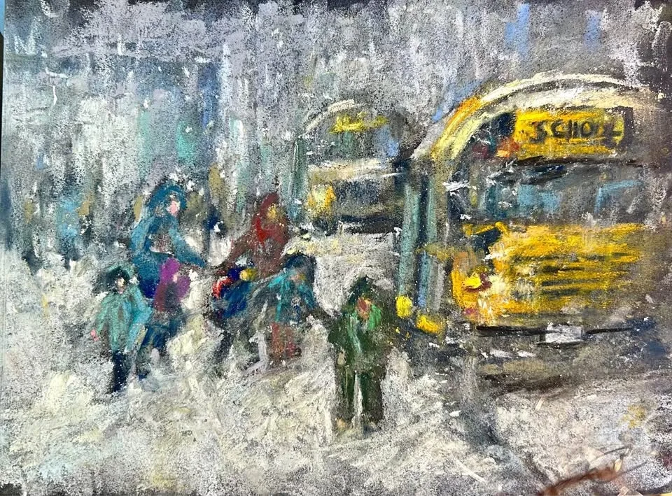 "Winter Morning Pickup" Original Pastel Painting