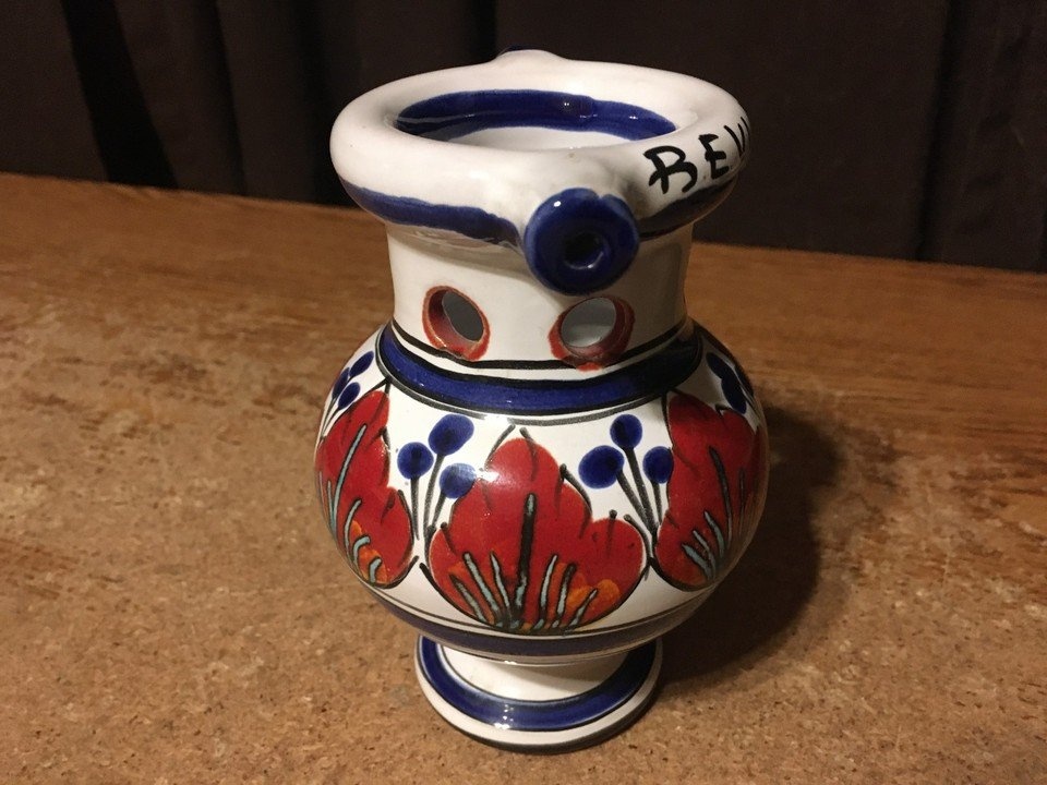 VINTAGE ITALIAN PUZZLE JUG REVI SE PUOI DRINK IF YOU CAN BLUE BR - photo 2