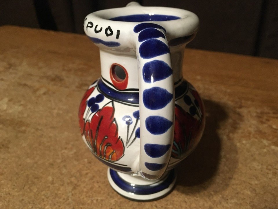 VINTAGE ITALIAN PUZZLE JUG REVI SE PUOI DRINK IF YOU CAN BLUE BR - photo 4