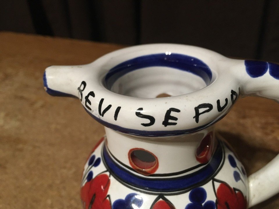 VINTAGE ITALIAN PUZZLE JUG REVI SE PUOI DRINK IF YOU CAN BLUE BR - photo 5