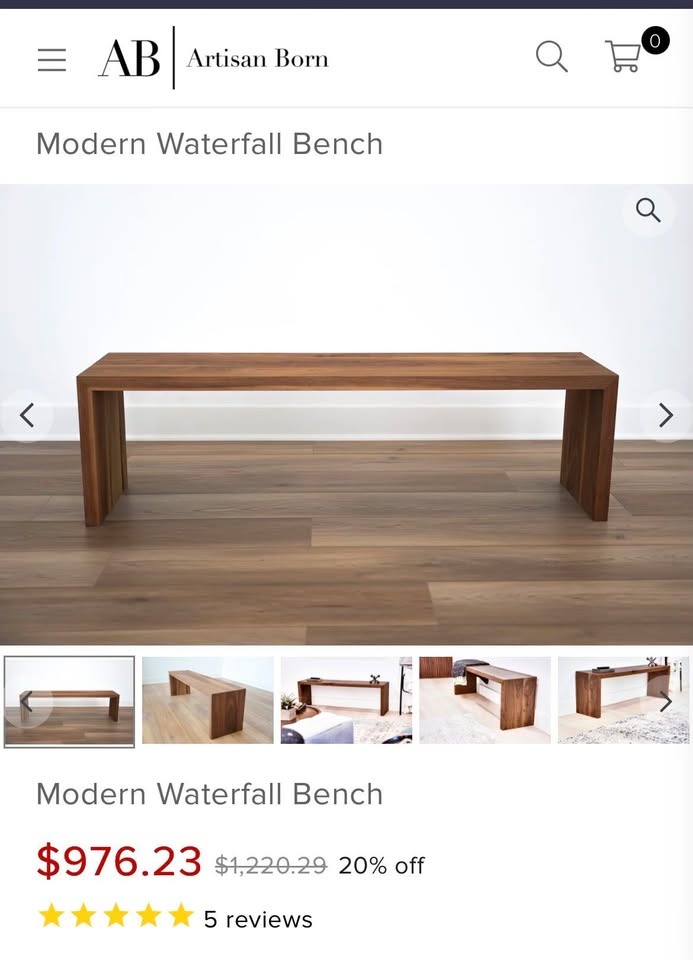 Orig $1,220 ARTISAN BORN MODERN WATERFALL WOOD