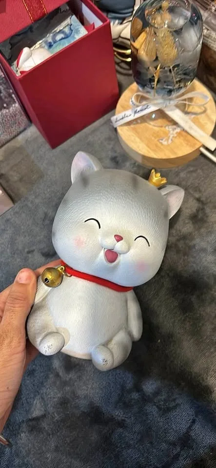 Cute Gray Cat Coin Bank with Crown & Bell – Piggy Bank