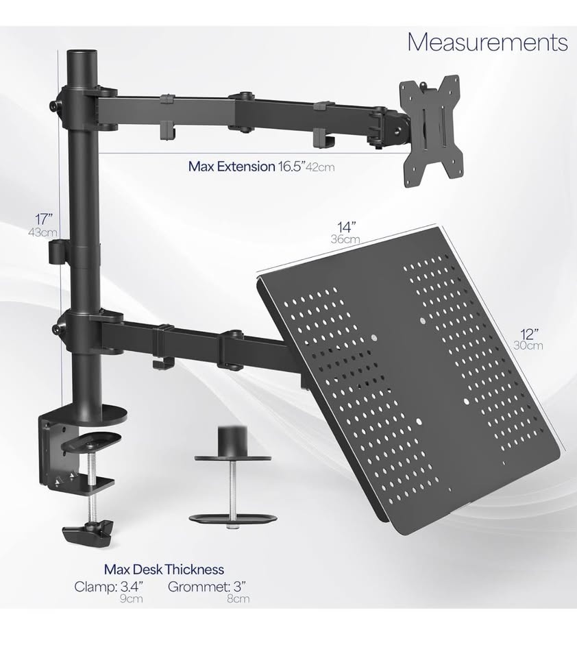 Black Adjustable Monitor and Laptop Desk Mount - photo 2