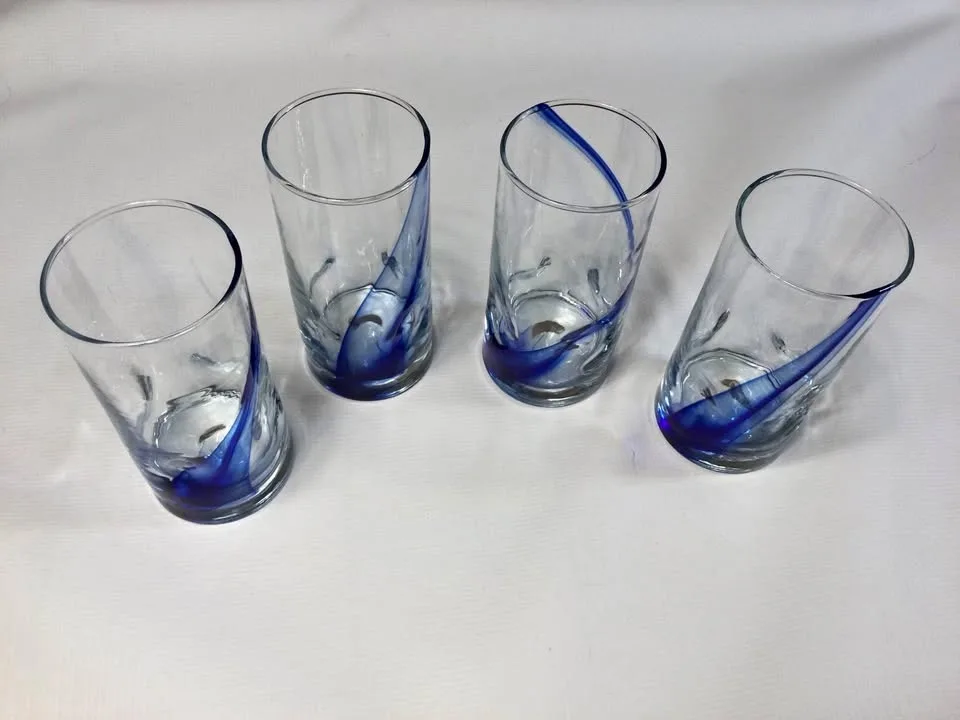 Lot of 4 Libbey Blue Ribbon Glasses 6” Tall #Cleanout