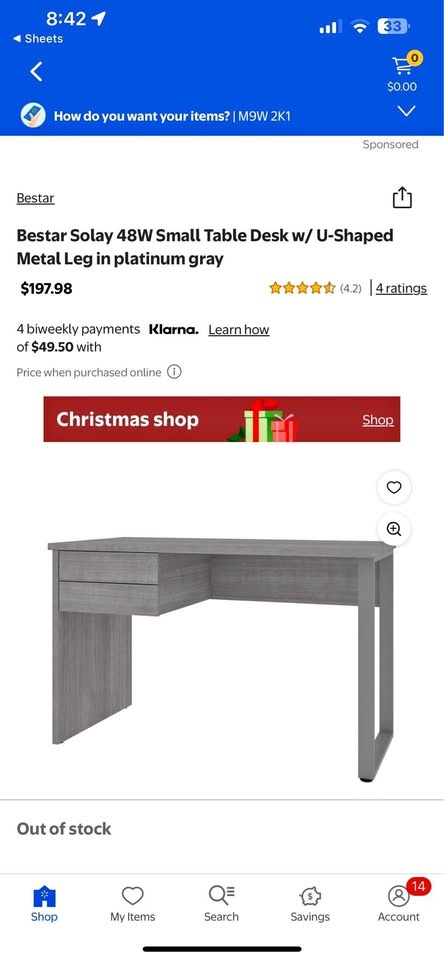 Bestar Solay 48W Small Table Desk - platinum gray