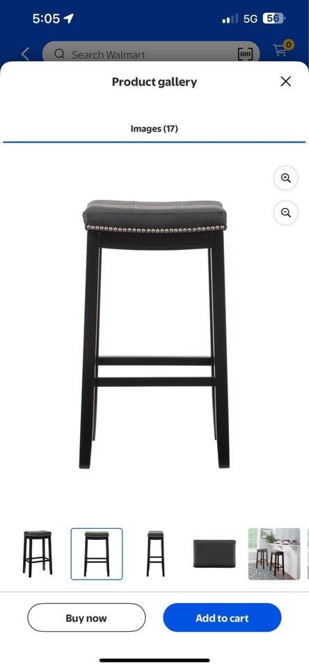 Linon Claridge Bar Stool - Black Faux Leather - photo 2