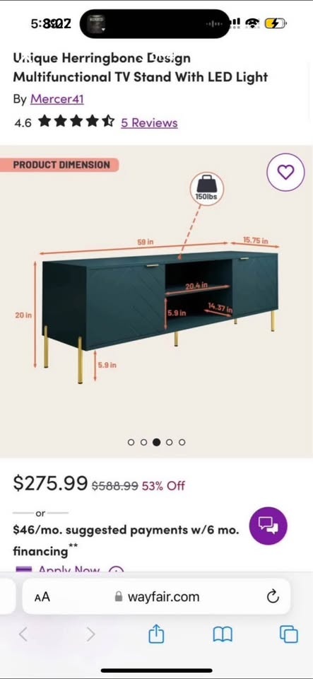 Wayfair Herringbone TV Stand With LED Light - photo 2