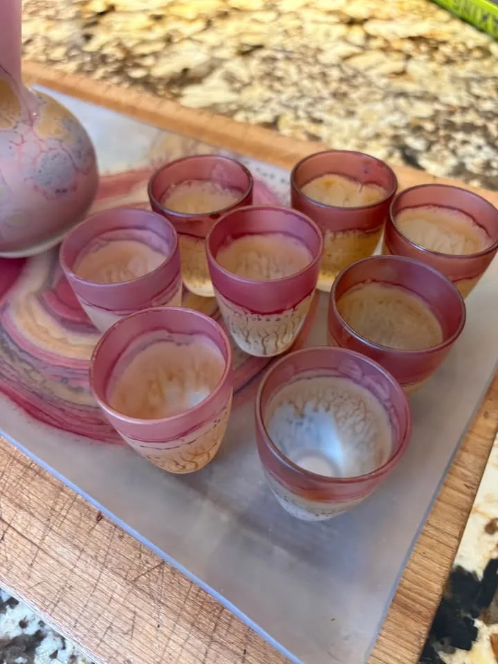 Stunning hand painted carafe, glasses and plate image indicator(4)