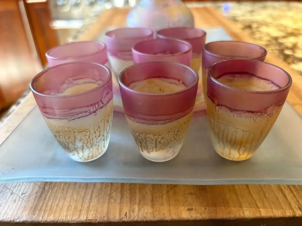 Stunning hand painted carafe, glasses and plate image indicator(5)