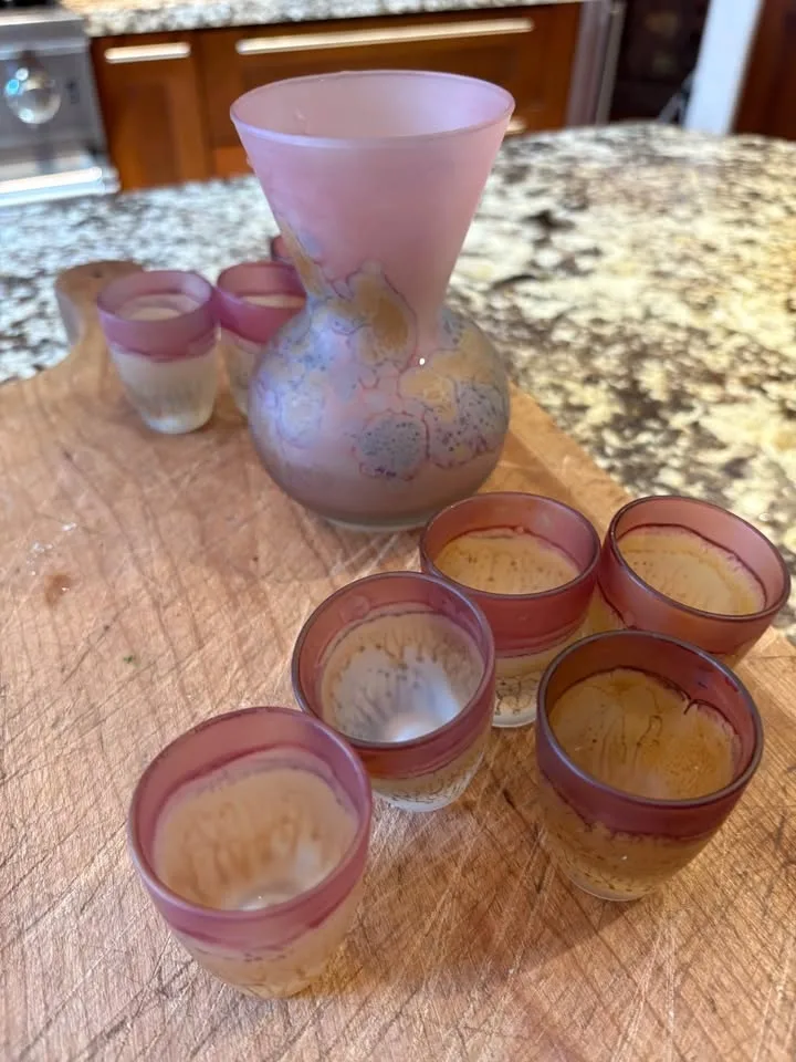 Stunning hand painted carafe, glasses and plate image indicator(9)