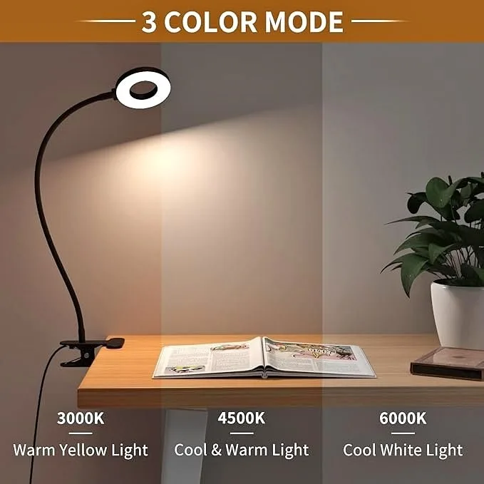 Desk Lamp, LED Reading Light with Clamp - New