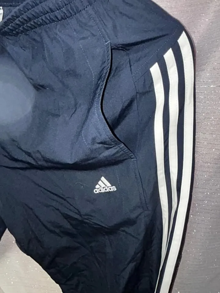 Adidas 3-Stripes Black/White Windbreaker Pants Size Small image indicator(2)