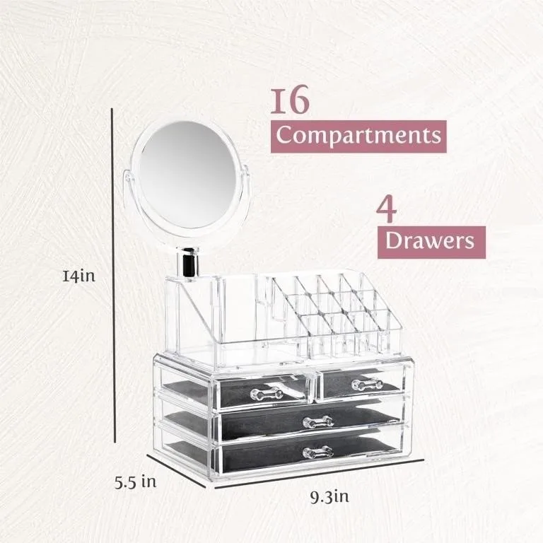 Makeup Organizer with Mirror - 16-Compartment Cosmetic image indicator(2)