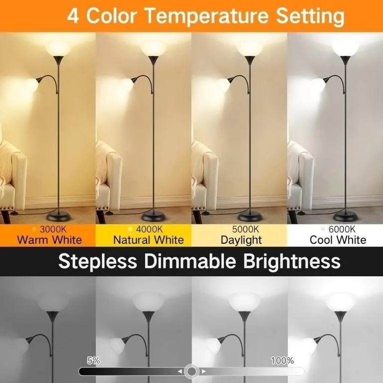 LED Floor Lamp, 70" Tall + Adjustable Reading Light image indicator(2)