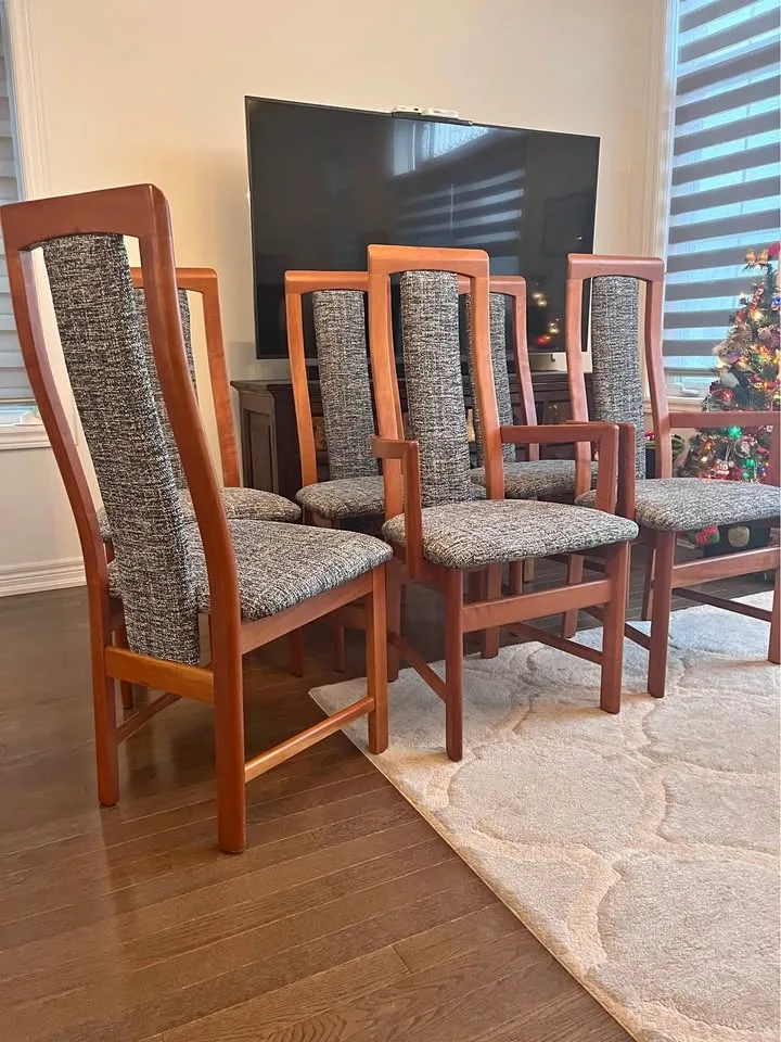 6 Midcentury modern high back teak dining chairs