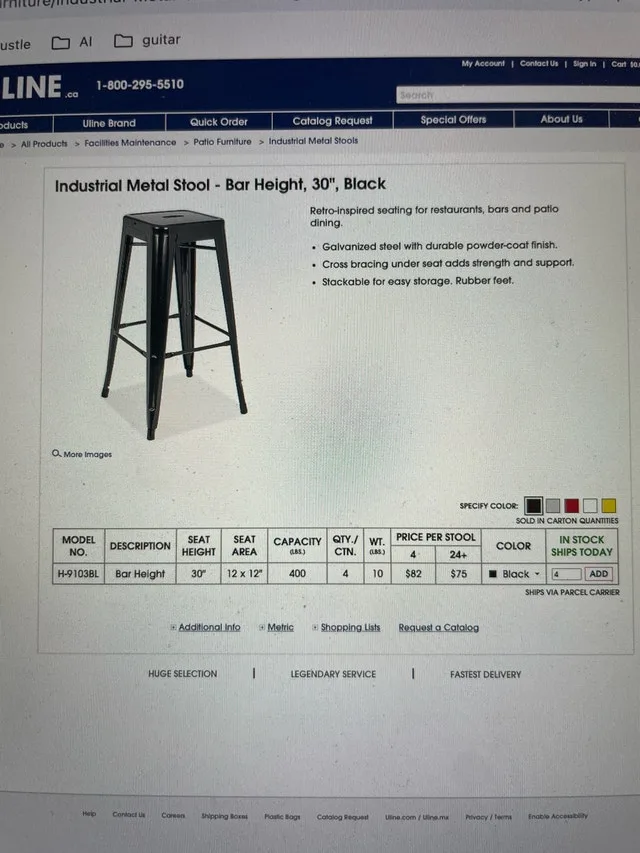 Heavy-duty Metal Bar Chair 30” Set of 5