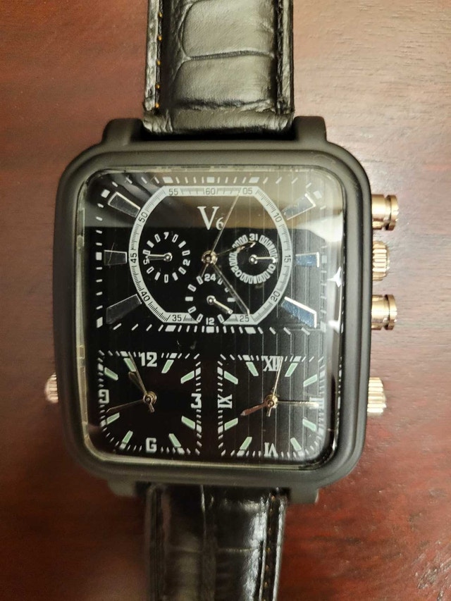 New V6 Black Square Triple Dial Men's Watch - photo 5