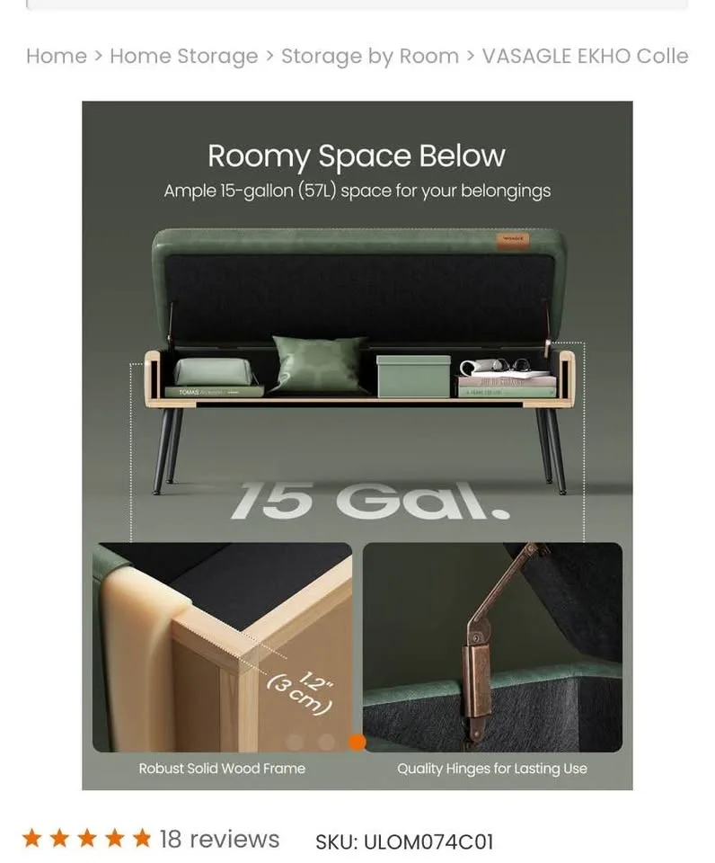 🌳 VASAGLE EKHO Storage Ottoman Bench - Brand New image indicator(7)