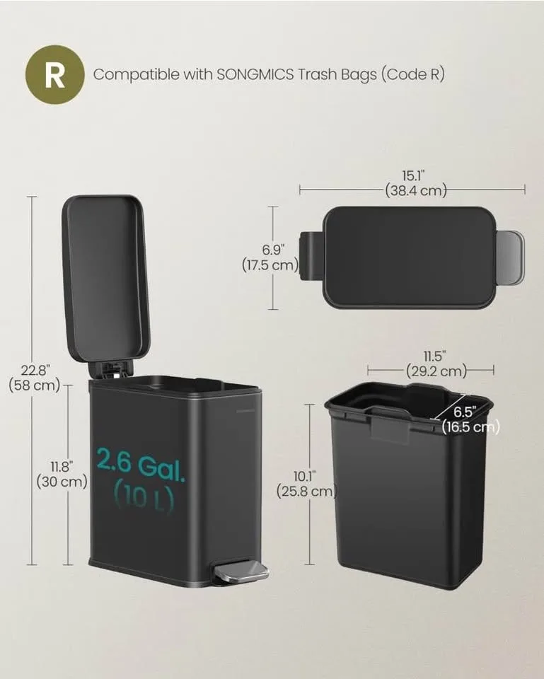 WHITE SONGMICS 2.6 Gallon (10L) Trash Can image indicator(4)