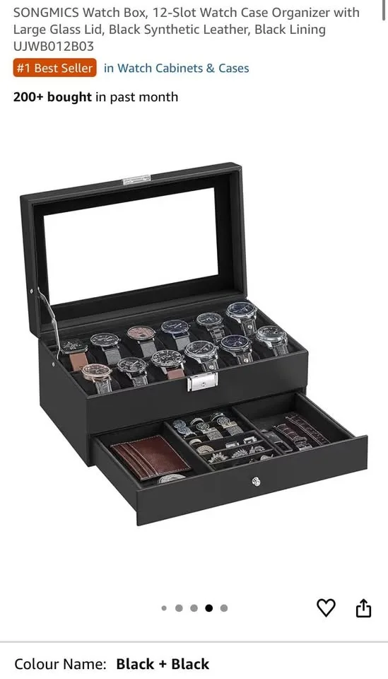 Brand New SONGMICS 12-Slot Watch Box Black image indicator(6)