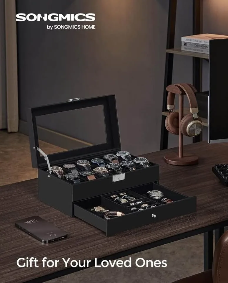 Brand New SONGMICS 12-Slot Watch Box Black image indicator(7)