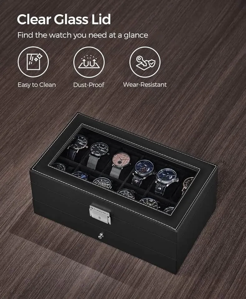 Brand New SONGMICS 12-Slot Watch Box Black image indicator(8)