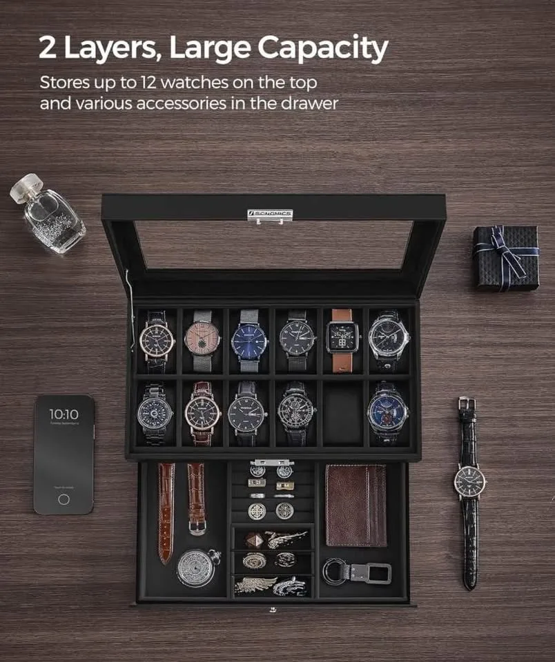Brand New SONGMICS 12-Slot Watch Box Black image indicator(9)