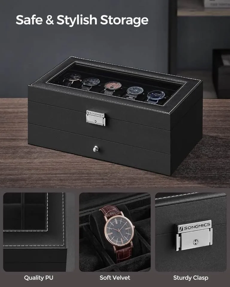 Brand New SONGMICS 12-Slot Watch Box Black image indicator(10)