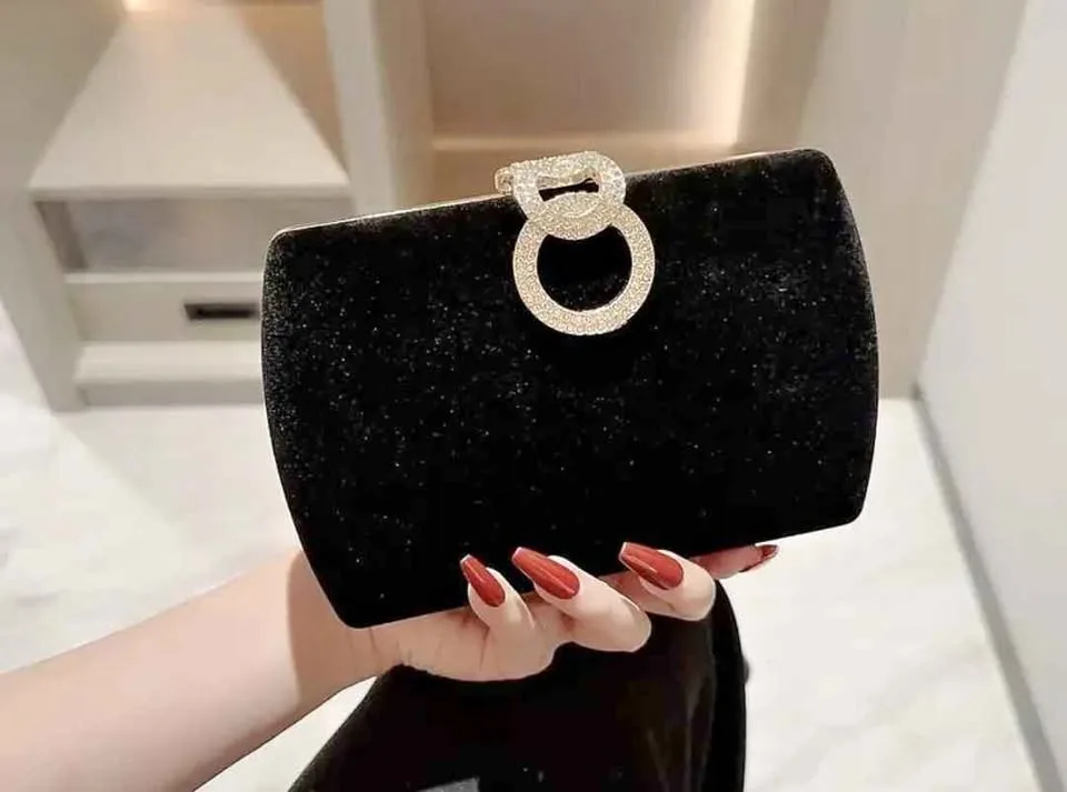 Brand new luxury black velvet women party clutch purse