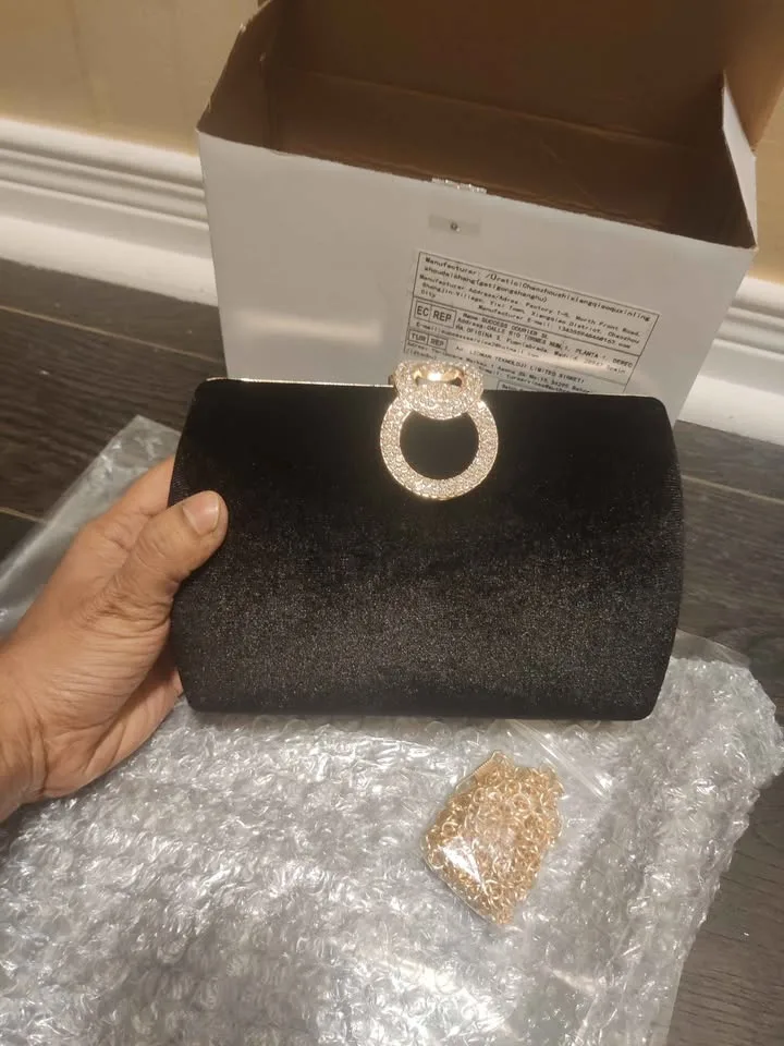 Brand new luxury black velvet women party clutch purse image indicator(3)