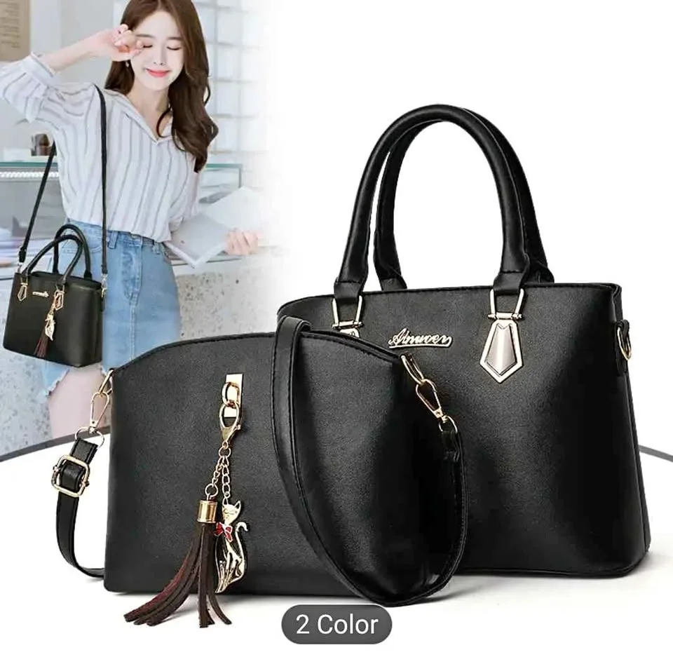 Brand new 2pc black color light weight women hand bag set